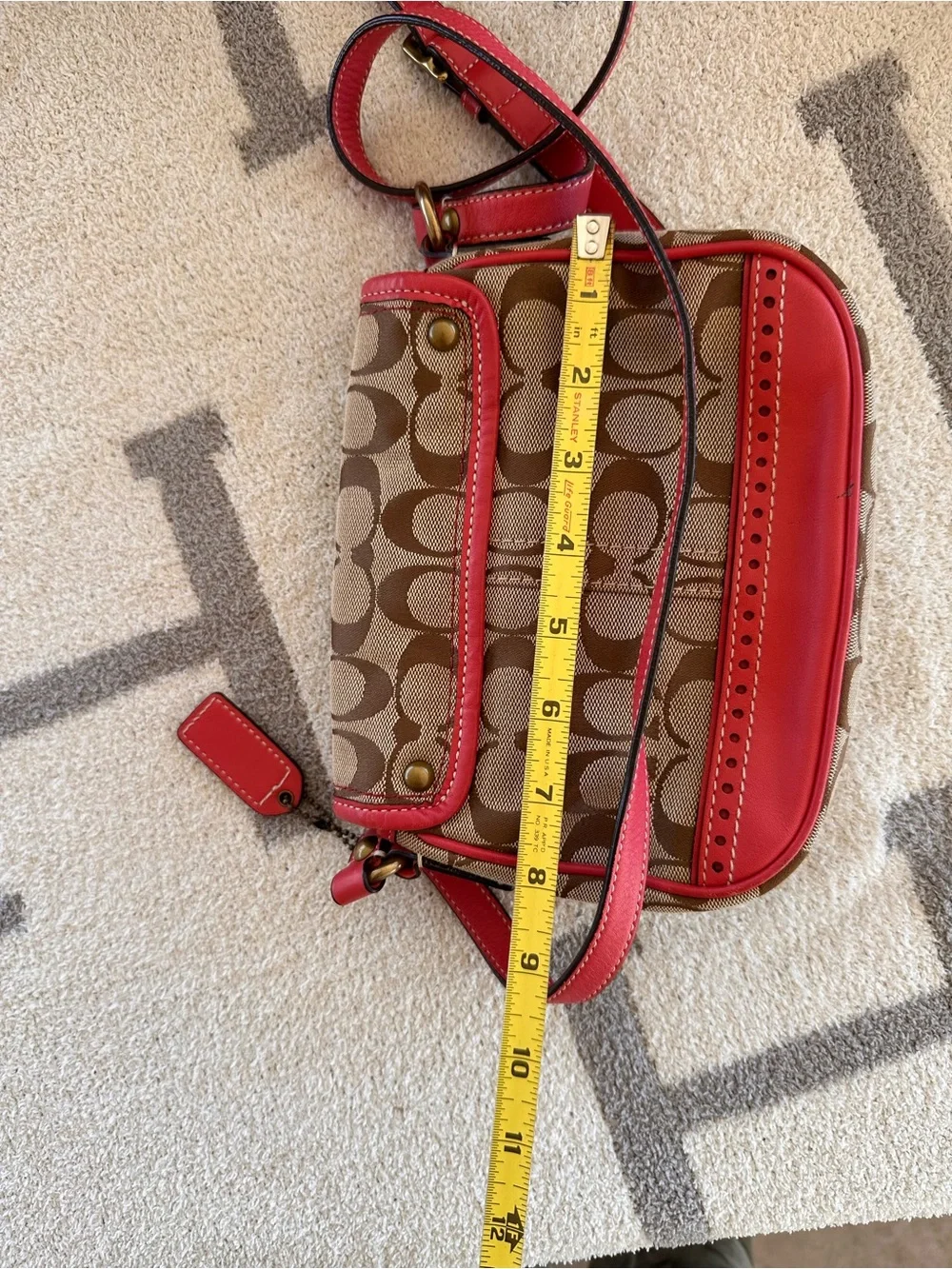 Coach Legacy Turnlock flap crossbody Signature Crossbody Bag in Brown and Red